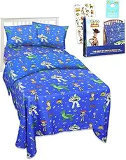 Toy Story Bedding Set Toddler Bed - Bundle with Toy Story Bed Sheets with Flat Sheet, Fitted Sheet, and Pillowcase for Twin Bed Plus Stickers, More | Toy Story Sheets Twin