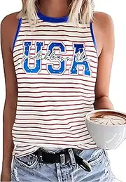 [ASTANFY] 4th of July Tank Tops for Women Party in The USA Shirt American Flag Shirts Patriotic Graphic Tees Summer Vest Tops, Red, Small