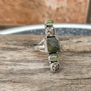 Raw Moldavite Silver Designer Ring – Five Stone Unique Gemstone Jewelry