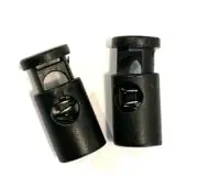 6pcs Round Cord Stopper Spring Lock End Toggle Fastener Black Plastic 30 X 10