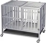 PORIYA 78cm Foldable Heavy-Duty Metal Dog Cage with 2 Lockable Doors, Chew-Proof Dog Crate, Removable Tray，Indoor & Outdoor Portable Cage for Large Dog