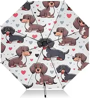 [RPLIFE] Umbrella, Auto Open Close Collapsible Umbrellas for Rain Windproof, Compact Size for Backpacks/Handbags - for Travel, Cute Dachshund Dogs White