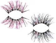Ipetboom Eyelashes Glitter False Lashes Women's Nightclub Makeup 2 Pairs 25mm Length