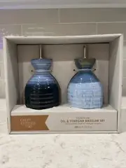 Oil & Vinegar Drizzler Cruet Set Pottery Stoneware Blue White 500ml / 16.9oz NIB
