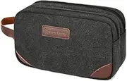 [Goodsnetic] Mens Travel Toiletry Bag Canvas Leather Cosmetic Makeup Organizer Shaving Dopp Kits with Double Compartments (Black)