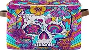 Colorful Psychedelic Skull Fabric Closet Storage Bins with Handle, Collapsible Nursery Storage
