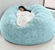 No Filling,Bean Bag Chairs Cover Removable, Large Bean Bag Chairs Cover for Kids/Adults,Round Fluffy Sofa Chair Cover for Living Room Bedroom,Light Blue,180X90cm