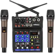 HRIDZ Professional Audio Mixer with UHF Microphones 4 Channel Live Streaming Mix