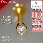 2.8mm Natural i Diamond Bezel Set Nose Ring Lip Labret Piercing Pin Stud Screw