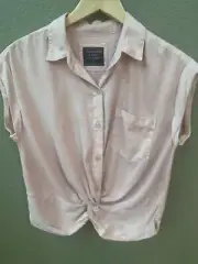 NEW Women's Abercrombie & Fitch Dusty Rose Pink Button Up Collared Twist Top XS