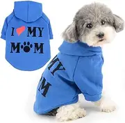 Zunea Dog Hoodies Sweatshirt with Harness Hole for Small Dogs Cats I Love My Mom Printed Puppy Jumper Sweater Coat Soft Winter Autumn Jacket Coats Short Sleeve Pet Girl Boy Apparel Clothes Darkblue S
