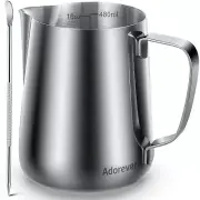 Milk Frothing Pitcher, 16oz 480ml Milk Frother Cup Stainless Steel Steaming