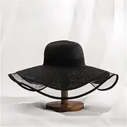 [TOMYEUS] Sun Hats Summer Sun hat Super Large Brim UV Protection Floppy Beach hat Ladies Straw hat Seaside Holiday lace Big Brim hat Beach Cap (Color : Black)