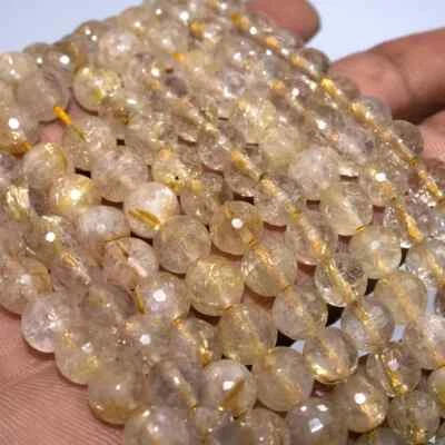 Natural Golden Rutile Quartz Beads 8mm Rondelle Gemstone Beads 16 inch T40