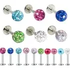2X 6mm-10mm Labret Steel Bar Coated Crystal Ball Lip Monroe Tragus Ring Piercing