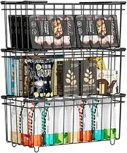 Freezer Organizer Bins - 3 Pack Stackable Freezer Baskets Sort Frozen Meats & Food - Deep Freezer Organizer Bins with Handles for Upright & Chest Freezer (Black)