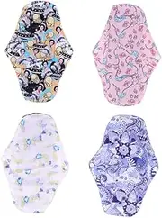 KOCKSHION Bamboo Sanitary Napkins 4pcs Washable Menstrual Pads Reusable Nursing Pads Easy Closure for Comfort