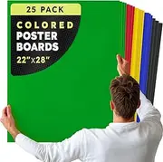 Hygloss Large Colored Poster Board 22x28-25 Assorted Standard Color Poster Boards Bulk Pack - Red, Yellow, Green, Blue, Black - 10 Pt. Thickness Poster Board Paper - Posterboard Multipack 22" x 28"