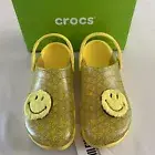 Crocs Classic Translucent Smiley Clog Fuzzy Yellow Patch Men's 10 Women 12