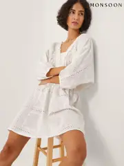 Monsoon White Nova Broderie Back Tie Mini Dress (W79170) | $208