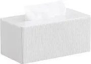 Cretkhp PU Leather Tissue Box Cover with Magnetic Closure, Modern Rectangular Tissue Box Holder Decorative Organizer for Bathroom Vanity Countertop, Night Stands Bedroom Office Desk (White)