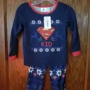 2 pcs Kid Boy Christmas Super Man Print Pants Sleepwear Pajamas Set