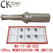 1× WC Φ17-3D-C25 WC/SP/WD CNC Indexable U Drill Bit + 10Pcs WCMT030208-PM ZM2125