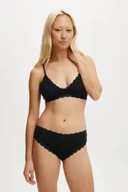 [Body] Body - Organic Cotton Lace Triangle Padded Bralette - Black XL BLACK