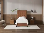 My Style Buttoned Headboard & Gas Lift Base - King Single / Gingerbread / Drawer Base