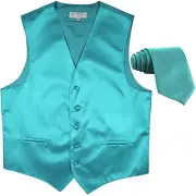 New formal men's tuxedo vest waistcoat_necktie horizontal stripes turquoise blue