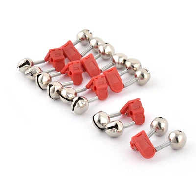 Plastic Clamp Metal Double Ring Bait Fishing Alarm Bells Silver Tone Red 8pcs