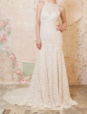 Ivy & Aster Primrose Wedding Dress 10 Ivory Nude Trumpet Floral Lace Racerback