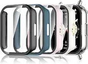 [Hianjoo] (5 Pack) Case Compatible with Xiaomi Redmi Watch 5 Lite, Watch 5 Lite Case Cover Built-in Thin HD Tempered Glass Screen Protector Overall Cover Replacement for Redmi Watch 5 Lite