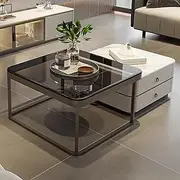 EKDJSN Nesting Square Coffee Table, Three-Dimensional Chassis and High and Low Stacking Nesting Table, Coffee Table Set of 2 with Drawer Storage, Can Bear About 100KG(24in+20in)