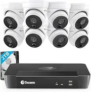 [Swann] 4K NVR Dome Security Camera System with 2TB HDD,16 Channel 8 Cameras,PoE Cat5e,Indoor & Outdoor Wired Home Surveillance Security Cameras,Night Vision,Heat Motion Detection-SONVK-1686808D