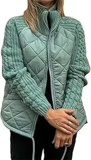 [Valtorixia] Womens Puffer Jacket Lightweight Knit Patchwork Zip Up Long Sleeve Quilted Jackets Warm Winter Outerwear