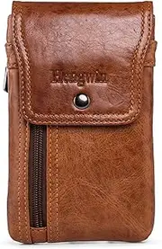Hengwin Genuine Leather Cell Phone Holster Fits for iPhone 15 Pro Max 14 Plus 13 Pro Max 12 Pro Max Samsung Galaxy A15 A25 S24 Ultra S23 Ultra Note9 Belt Pouch Phone Holder Case with Belt Clip (Brown)