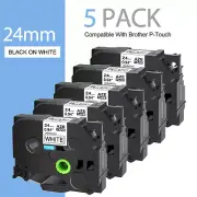 5PK Black/White Label Tape Compatible for Brother P-touch PT350 TZ Tze-251 1"