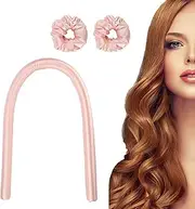 Heatless Curling Rod Headband, Heatless Curl Ribbon, Silk Hair Curler, Heatless Curler, No Heat Curls Silk Ribbon Heatless Hair Styler, Sponge Coil Hair Iron Fabric Wave Curling Iron (Pink)