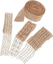 DIYEAH 4 Rolls Elegant Burlap Ribbon Set of Vintage Lace Ribbon for Crafts DIY Projects Present Wrapping Floral Arrangements Durable Wear Material Aesthetic Appeal for Home Decor