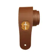 Thalia Brown Italian Leather Strap, Hawaiian Koa Disc with Pearl Cross Inlay