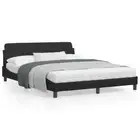 Faux Leather Bed Frame Black Wooden Slats Base for Mattress Size 152x203cm