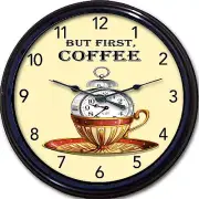 Coffee Cup Mug Caffeine Decaf Wall Clock But First Coffee Kitchen Decaf New 10"