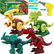 4 Pack Dinosaur Toys for Kids, Take Apart Dinosaur Toy with Electric Drill & 4 Hand Drill Tool, Building STEM Toy Christmas Birthday Gift Learning Construction Toys for 3 4 5 6 7 8 Year Old Boy Girl