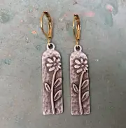 New Handcrafted Flower Sundance Charm hammered Silver Earrings Artisan Jewelry