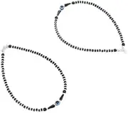 [Tongari] 925 Pure Silver Anklet With Black Crystal & Silver Beads For Women Design-9, Free, Sterling Silver, no gemstone