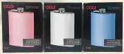 OGGI Glimmer Stainless Steel 6-oz Hip Flask w/Funnel Blue/Pink/Silver BRAND NEW