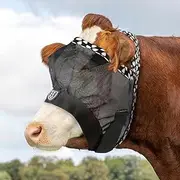 Harrison Howard Cattle Livestock Fly Mask Breathable Mesh Padded Edging with Fun Patterns Large Spacing Forelock Opening Design Adjustable Fit for Cattle Black