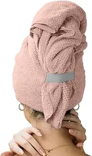 Hair Towel Wrap - Large Microfiber Hair Towel, Quick Dry Hair Turban for Curly Hair | Hair Turban, 24x40 Inches Ultra Low Absorbent Towel, Soft Hair Drying Wrap and Elastic Band for Women