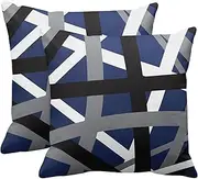 Emvency Set of 2 Throw Pillow Cover Blue Black Stripes Grey White Design Retro Decorative Pillow Case Striped Home Decor Square 20x20 Inch Cushion Pillowcase